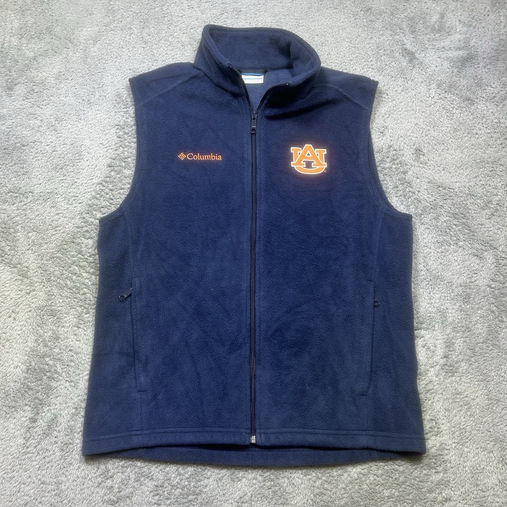 Columbia AUBURN Tigers Vest Mens M Navy Full Zip Flanker Fleece College Football